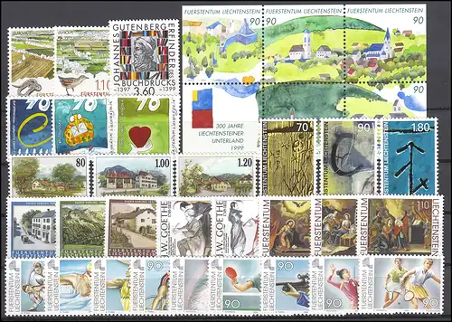 1190-1223 Liechtenstein année 1999 complète, frais de port