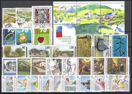 1190-1223 Liechtenstein année 1999 complète, frais de port