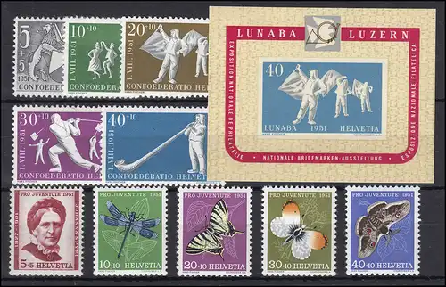 555-565 Schweiz-Jahrgang 1951 komplett, postfrisch