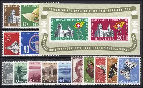 607-622 Schweiz-Jahrgang 1955 komplett, postfrisch