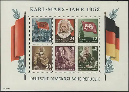 Bloc 8A YI Karl Marx 1953 dents, frais ** MNH
