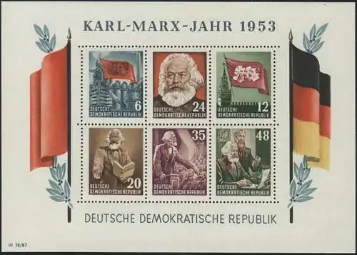 Block 8A YI Karl Marx 1953 gezähnt, postfrisch ** MNH