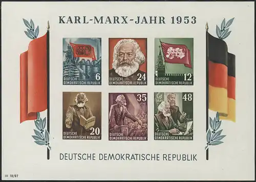 Bloc 8B YI Karl Marx 1953 non-denté, frais ** MNH