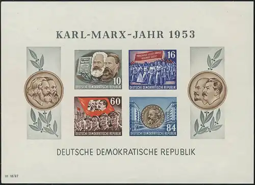 Bloc 9B YII Karl Marx 1953 non-denté, frais / ** / MNH