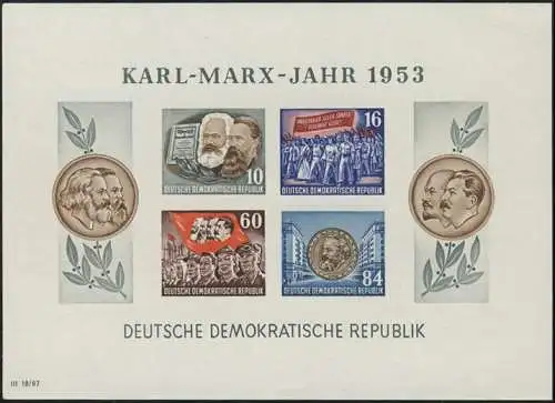 Block 9B YII Karl Marx 1953 ungezähnt, postfrisch / ** / MNH