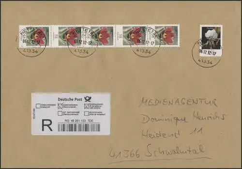 Neue Blumen-Werte auf portogerechtem FDC 6.12.2012