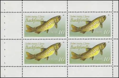 HBl. 19vA de MH 9 poissons d'eau douce 114x76 mm 1988, frais