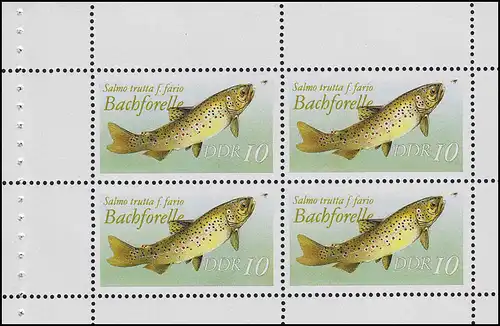 HBl. 19wA aus MH 9 Fische, PLF roter Fleck unter R von DDR, Feld 3, **