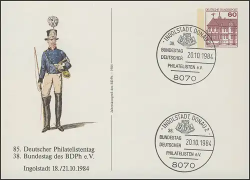 PP 106/150 Journée des philatélistes 1984 Postillon fouetche long,St Ingolstadt 20.10.84