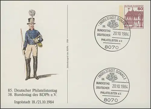 PP 106/150 Philatelistentag 1984 Postillon Peitsche lang,SSt Ingolstadt 20.10.84