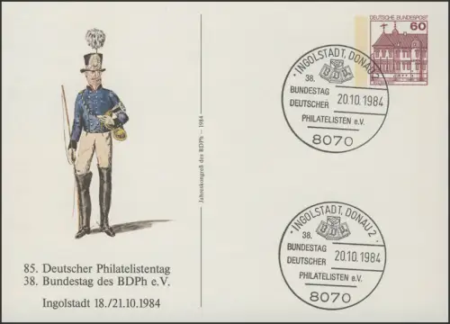 PP 106/150 Philatelistentag 1984 Postillon Peitsche lang, SSt Ingolstadt 20.10.84