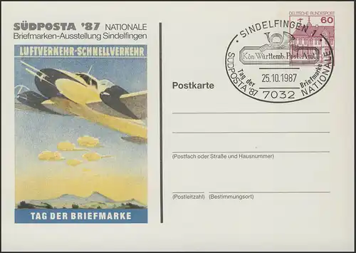 PP 106/150 SÜDPOSTA'87 Luftverkehr Tag der Briefmarke SSt. Sindelfingen 25.10.87