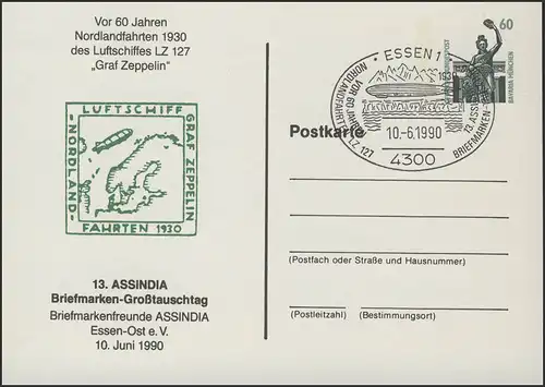 PP 151 SWK 60 Pf. ASSINDIA Essen-Est Aéroport LZ 127 Graf Zeppelin, SSt 10.6.90