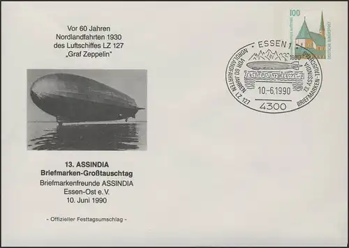 PP 290 SWK 100 Pf. ASSINDIA Aéroport LZ 127 Graf Zeppelin, SSt Essen 10.6.1990