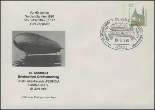 PP 290 SWK 100 Pf. ASSINDIA Luftschiff LZ 127 Graf Zeppelin, SSt Essen 10.6.1990