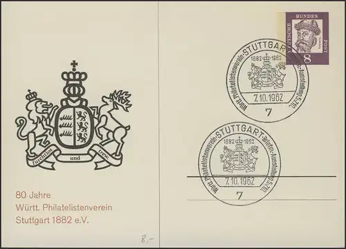 PP 25/2 Württembergischer Philatelistenverein &  Wappen SSt Stuttgart 7.10.1962