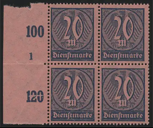 72 Marque de service 20 M. Bloc de bord de quatre, numéro de forme 1, plié **