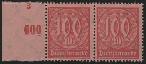 74 Dienstmarke 100 M. postfrisches Randpaar mit Formnummer 3, **