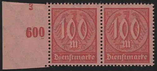 74 Dienstmarke 100 M. Randpaar mit Formnummer 3, **