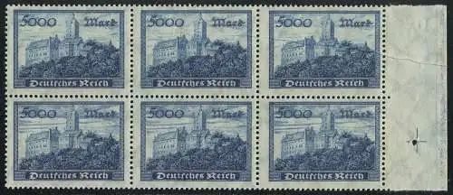 261 Wartburg: bloc Rand-6er avec un pli de quetz surimpression sur 3 marques, **