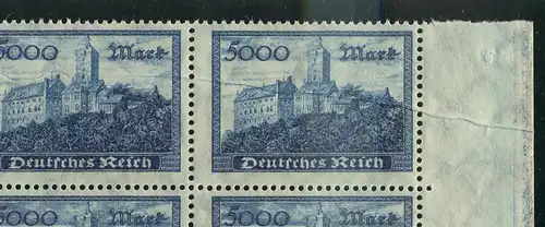 261 Wartburg: Rand-6er-Block mit überdruckter Quetschfalte über 3 Marken, **