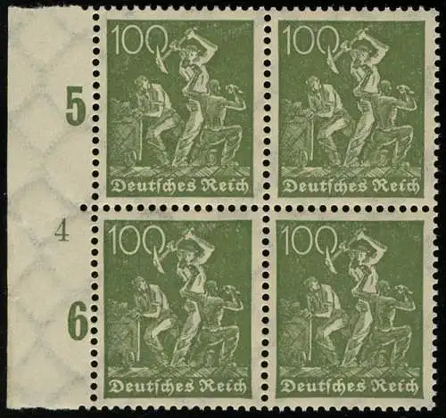 187c Freicke Arbeiter 100 Pf vert pâle bord-Bloc quatre avec le numéro de forme 4 **