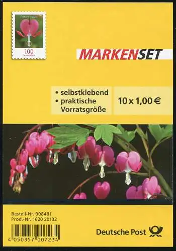 FB 33 Blume Tränendes Herz 100 Cent, Folienblatt mit 10 x 3034, **