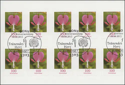 FB 33 Blume Tränendes Herz 100 Cent, Folienblatt mit 10 x 3034, EV-O Bonn