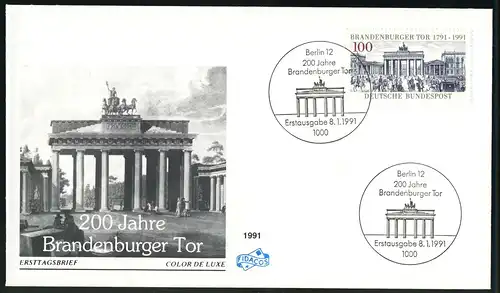 1492DD Brandenburger Tor - Doppeldruck der grauen Inschriften auf Schmuck-FDC