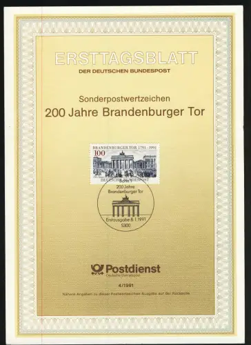 1492DD Brandenburger Tor - avec double impression gris [inscriptions] sur ETB 4/1991
