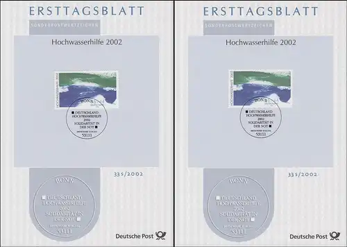 ETB 33S/2002 Hochwasserhilfe 56+44 Cent in beiden Typen AI und CII, Set