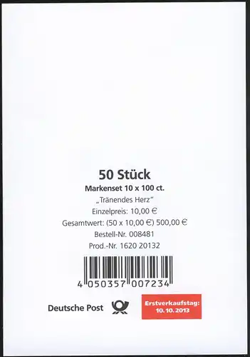 FB 33 Fleur Coeur larmes 100 cents, feuille feuille - pièce en carton pour 50 pièces