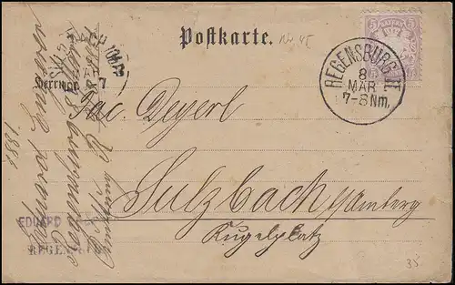 Bayern 45a Wappen 5 Pf. EF auf Postkarte REGENSBURG 8.3.81, geprüft HELBIG BPP