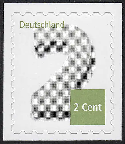 3045 Ergänzungsmarke 2 Cent, SELBSTKLEBEND, auf neutraler Folie, **