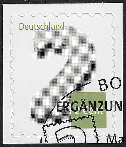 3045 Ergänzungsmarke 2 Cent, SELBSTKLEBEND, auf neutraler Folie, O