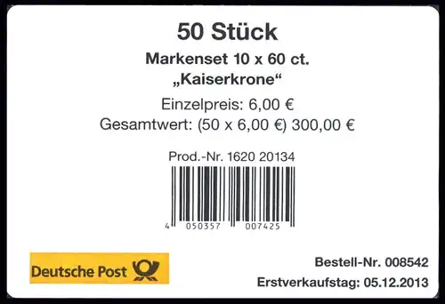 FB 35 Blume Kaiserkrone 60, Folienblatt-Banderole für 50 Markensets, Type I