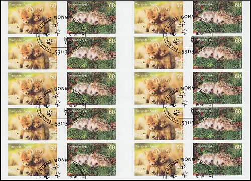 FB 36 Enfants d'animaux: renard et hérisson, feuille de 10x 3053-3054, EV-O Bonn