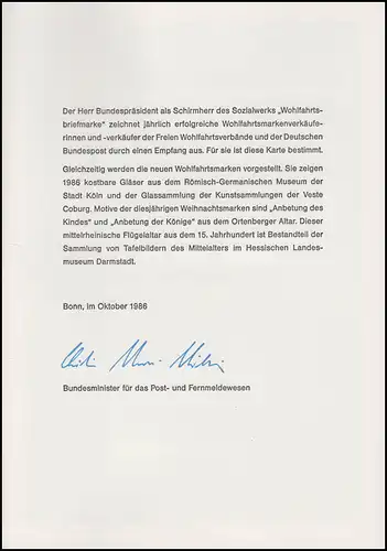 Ministerkarte A5h Wohlfahrt Kostbare Gläser 1986 Viererblöcke Bund & Berlin ESSt