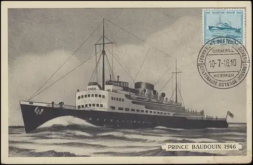 Belgique 755 Prince Baudouin Carte maximale de la ligne de navigation Oostende-Dover 10.7.46