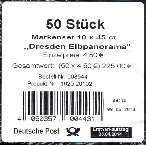 FB 38 Dresden Elbpanorama, Banderole ohne DHL-Code