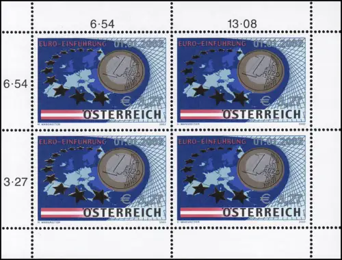 2368 Introduction de l'euro 2002 - Petit feuillet complet, frais de port