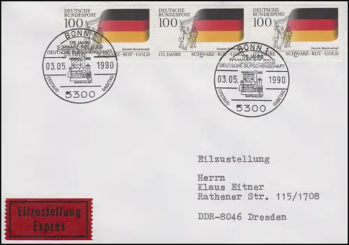 1463 Couleurs nationales, MeF Eil-FDC Essist Bonn Deutsche Burschenschaft 3.5.1990