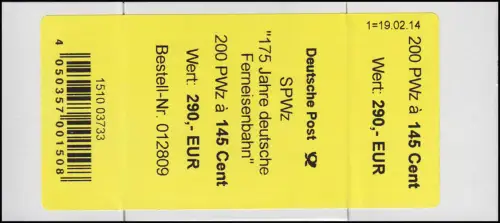 3070 Ferneisenbahn 145 Cent, Banderole / Aufkleber für 200er der 1. Auflage 2014