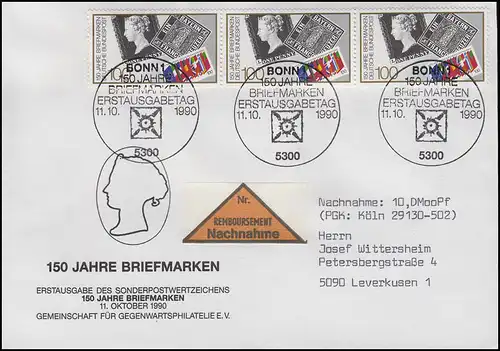 1479 Briefmarken, MeF NN-FDC ESSt Bonn 150 Jahre Briefmarken 11.10.1990