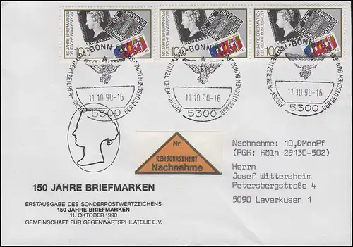 1479 Briefmarken, MeF NN-FDC ESSt Bonn Postwertzeichen-Archiv 11.10.1990
