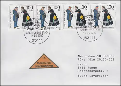 1692 Tag der Briefmarke Postbote MeF NN-FDC ESSt Bonn  31.10.93