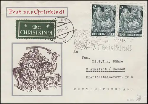 Weihnachten Christkindl Brief SSt Christi Geburt 10.12.63 mit Leitzettel