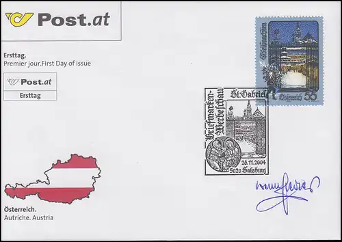 Österreich: Weihnachten 2004 auf FDC signiert Prof. Werner Pfeifer, im Folder