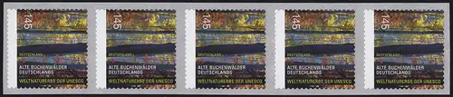 3087 UNESCO Buchenwälder aus 100-Rolle 5er-Streifen mit GERADER Nummer **