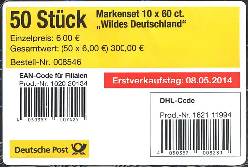 FB 39 Odertal & Pfälzerwald, banderole pour 50 pièces avec code DHL
